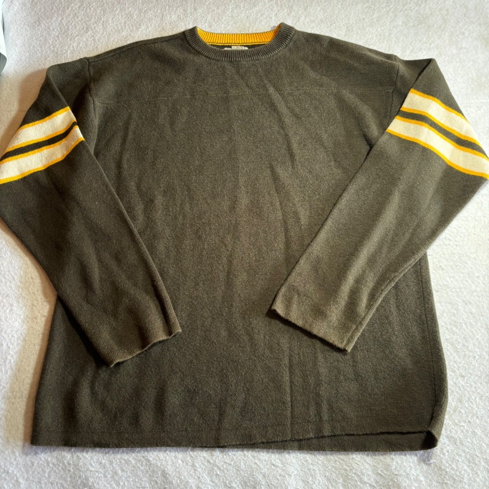 Vintage Aeropostale Mens XL Crewneck Sweater Olive Green‎ Striped Sleeve Cotton